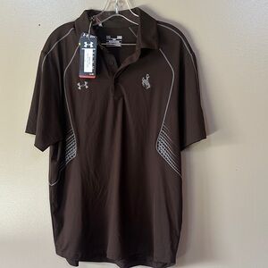 University of Wyoming Under Armour Men's Dark Brown Polo with Gray Accents NEW
